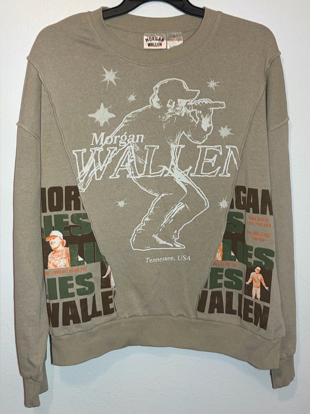 Morgan Wallen Men’s boxy oversized split Crewneck sweatshirt  Large